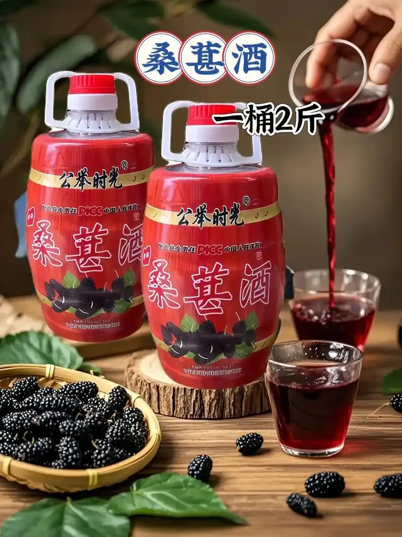 酿酒师将新鲜桑葚放入玻璃罐中，准备泡制桑葚酒，背景可见合适的基酒。_1