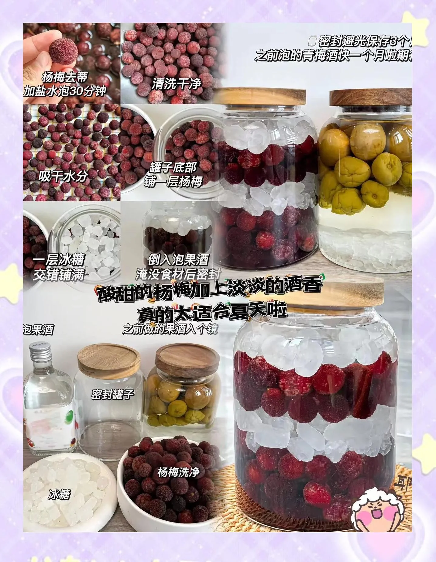 家庭自酿臭李子酒发酵过程特写：透明玻璃罐中深紫红色酒液正在冒泡，旁边是新鲜的臭李子果实和酿酒工具。_1