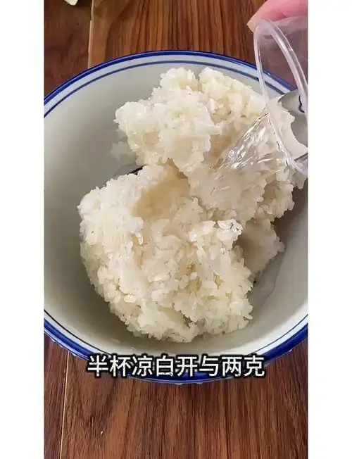 家庭玻璃罐中正在发酵的剩米饭米酒特写，米饭粒清晰可见，呈现自然发酵状态。_1
