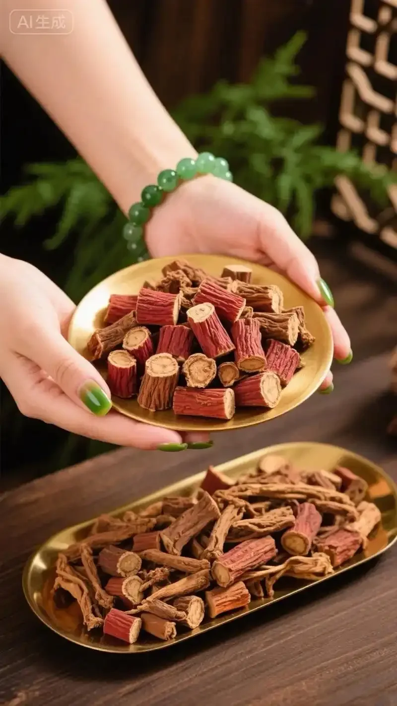 丹参、枸杞、黄芪在透明玻璃酒罐中泡制的养生药酒实物效果图，展示药材搭配与色泽。_1