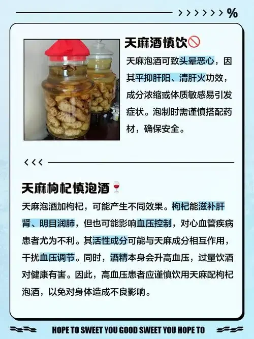天麻泡酒过程展示：透明玻璃罐中浸泡的天麻与琥珀色酒液，旁边是待处理的天麻切片和基酒。_1