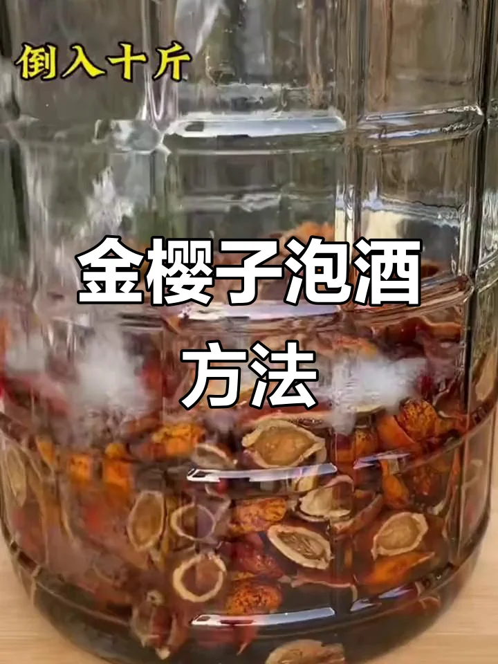 金樱子与牛大力药材浸泡在透明玻璃酒瓶中的特写照片，展示了家庭泡酒的精致过程。_1