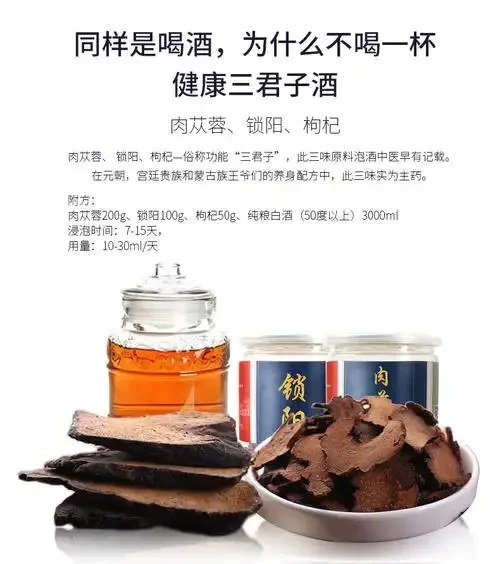 锁阳枸杞泡酒原料与玻璃罐特写，展示专业家庭泡酒场景_1