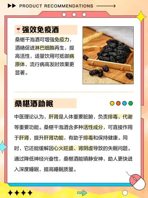 一瓶自制完成的桑葚玛卡泡酒特写，酒色深红，内含桑葚果与玛卡片，旁边有原材料展示。_1