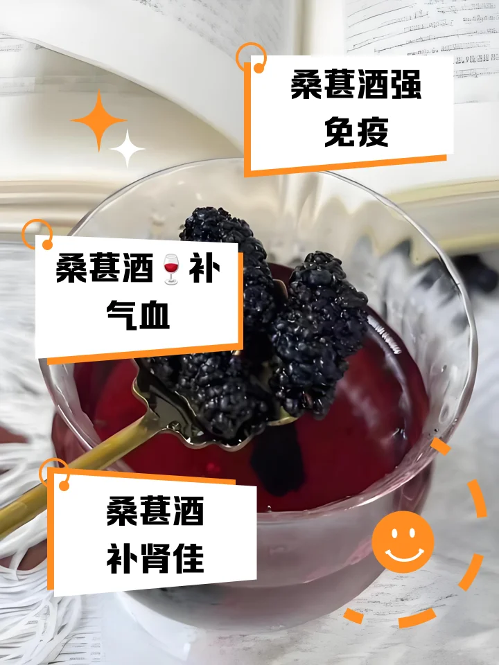 透明玻璃罐中泡制的桑葚洋参酒特写，紫红色酒液中可见桑葚果和人参片，旁边散落新鲜原料。_1