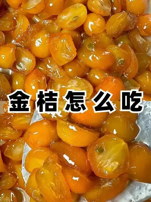 金桔泡酒后果肉的三种再利用方式展示：糖渍金桔、馅料和果酱，旁边配有金桔酒瓶_1