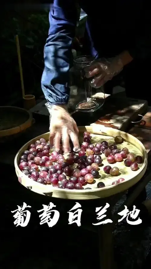 家庭自酿葡萄酒蒸馏操作实景：铜制蒸馏器正在工作，接收瓶中收集着清澈的蒸馏酒液_1