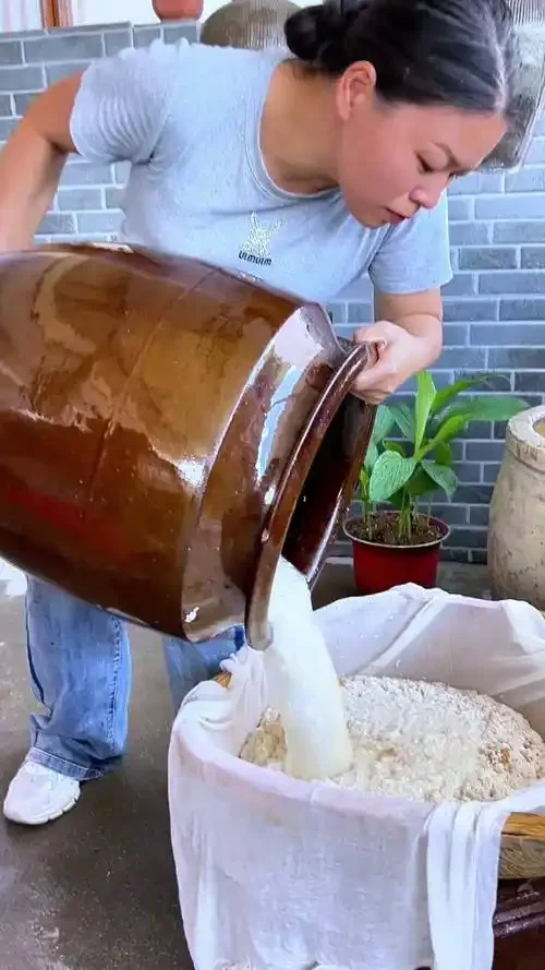 酿酒师正在将蒸熟的糯米与酒曲混合，这是酿造米酒的关键步骤_1