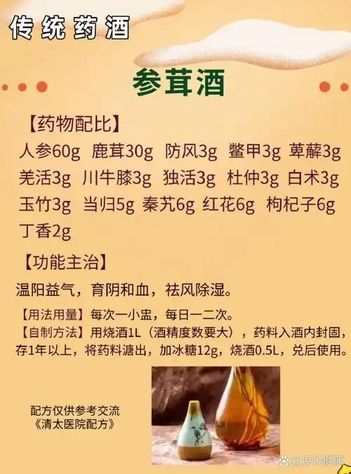 一瓶正在浸泡的鹿茸养生酒，鹿茸清晰可见，酒液呈琥珀色，展现了传统药酒的泡制过程。_1