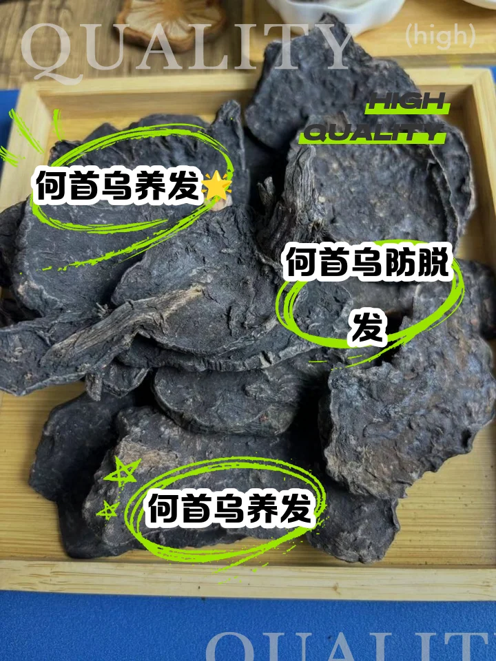 何首乌与枸杞、当归、熟地黄、黄精等药材在透明玻璃酒罐中浸泡的养生酒特写，旁边放有手写配方笔记。_1