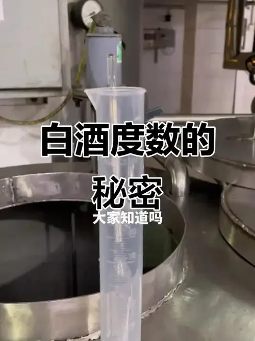白酒酒度测量工具展示：装有白酒的量筒、酒精计、温度计和校正表_1