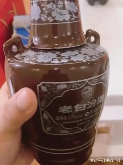 一瓶存放了十年的陈年白酒，酒液清澈，瓶身干净，旁边放着一个盛有琥珀色酒液的品酒杯。_1