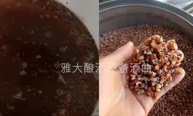 熟料酿酒与生料酿酒核心原料对比图：左侧为蒸熟摊凉的粮食，右侧为未蒸煮的粉碎粮食与酒曲。_1