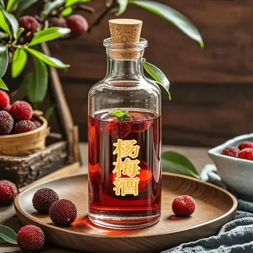 专业酿酒师展示用于泡杨梅酒的不同基酒和新鲜杨梅在玻璃罐中的状态_1