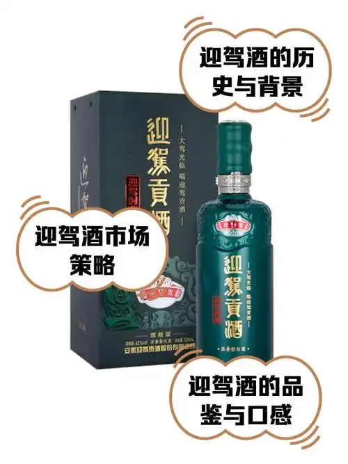 42度迎驾贡酒精酿系列产品图，旁边配备有专业品酒杯，背景为酿造车间环境。_1