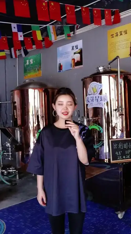 家庭自酿精酿啤酒工作台展示：发酵罐、麦芽、啤酒花和测量工具_1