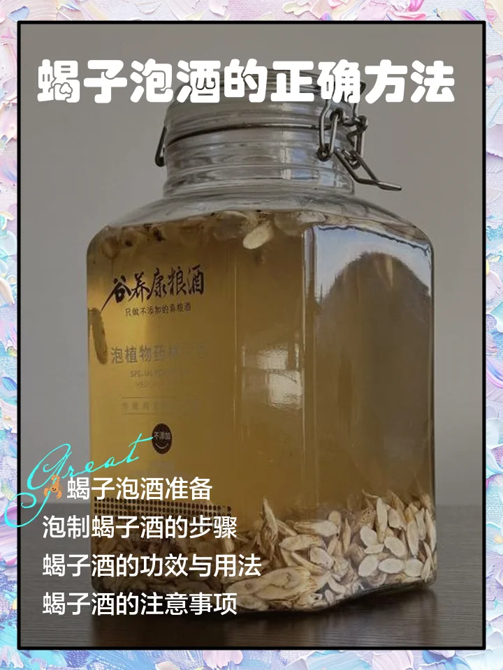 透明玻璃罐中浸泡蝎子的药酒特写，酒液呈琥珀色，旁边配有红枣枸杞及一杯成品蝎子酒。_1