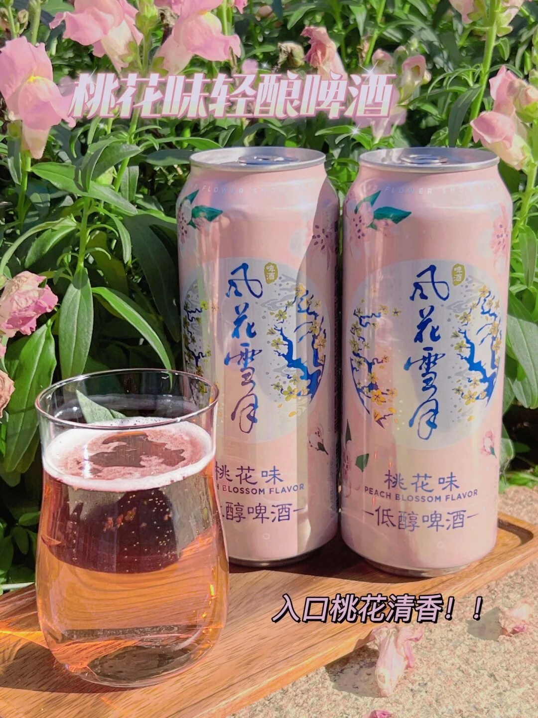 家庭自酿桃花酒过程展示：玻璃罐中粉嫩桃花与冰糖在清澈酒液中浸泡_1