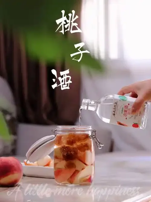 用于酿酒的鲜桃果肉特写与正在发酵的桃酒_1