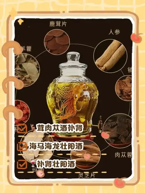 家庭自制中药泡酒工作台：透明玻璃罐中浸泡着人参、枸杞等药材，旁边散落着中药材和配方笔记_1