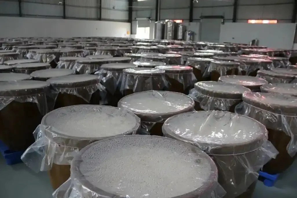 传统米酒发酵过程实拍图：陶罐中正在发酵的糯米和清澈酒液，展示了糖化与发酵并行的关键阶段。_1