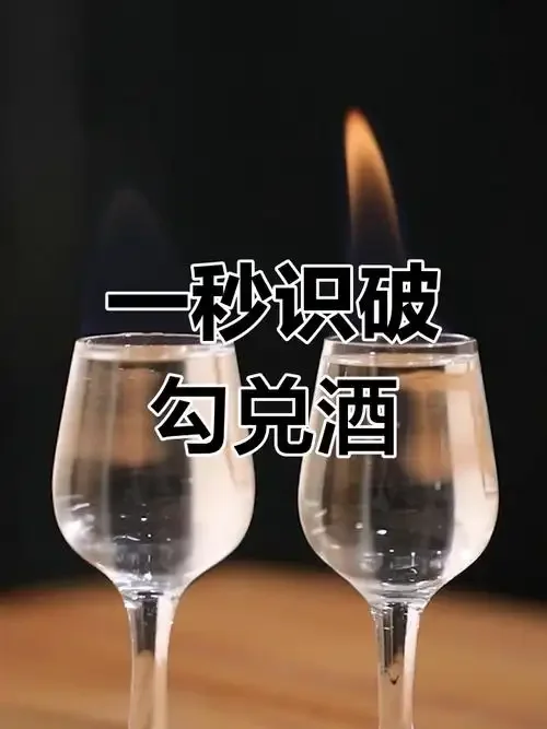 家庭餐桌上对比展示白酒加水反应：一杯清澈，一杯混浊，直观展示纯粮酒与勾兑酒的鉴别方法。_1