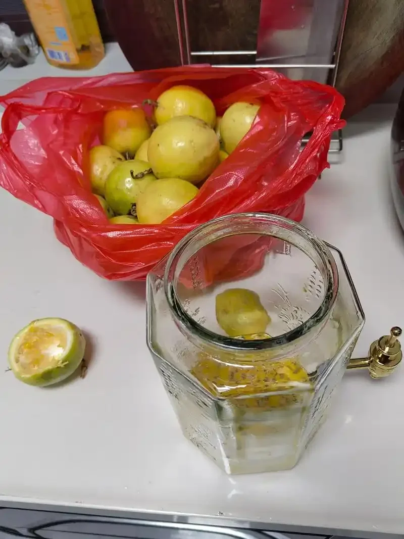 家庭自制百香果酒：玻璃罐中金黄的百香果肉与白酒混合，旁边放着电子秤和一瓶清香型白酒，展示百香果泡酒的正确比例与材料选择。_1
