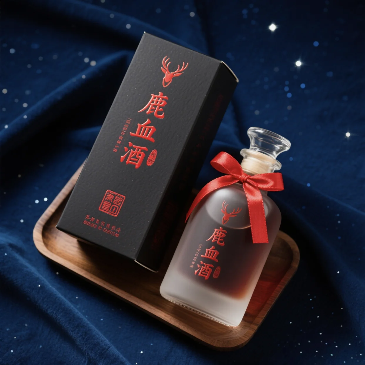 传统鹿血封坛工艺特写：深色陶坛坛口覆盖着深红色的封坛泥，手工痕迹明显，光线营造出古老酒窖的氛围。_1