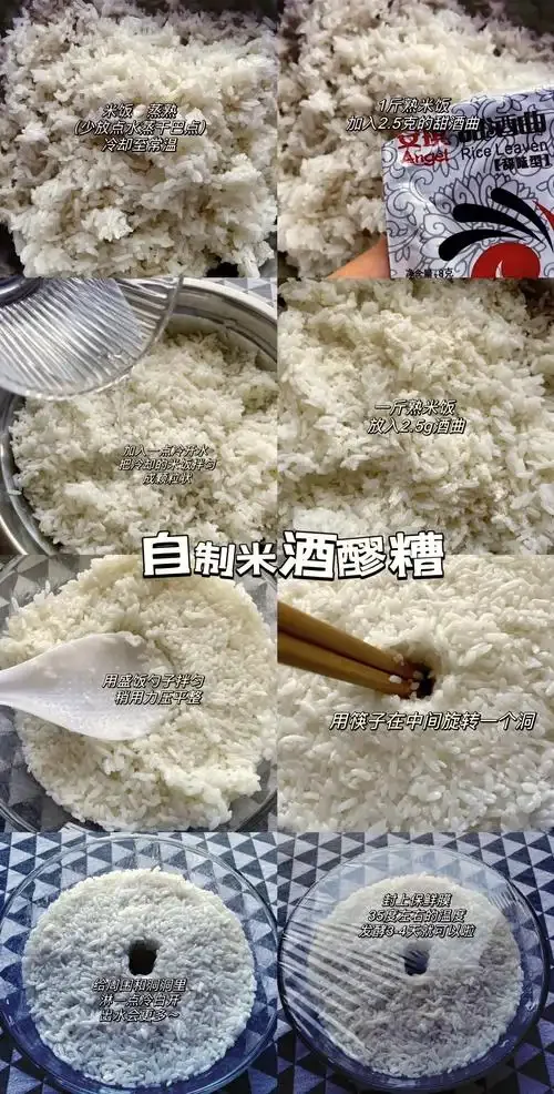 一碗自家酿制的完美甜酒酿特写，米粒饱满漂浮在清澈琥珀色的汁液中，勺子正舀起一勺，展现其粘稠度和光泽，背景虚化有酿酒材料。_1