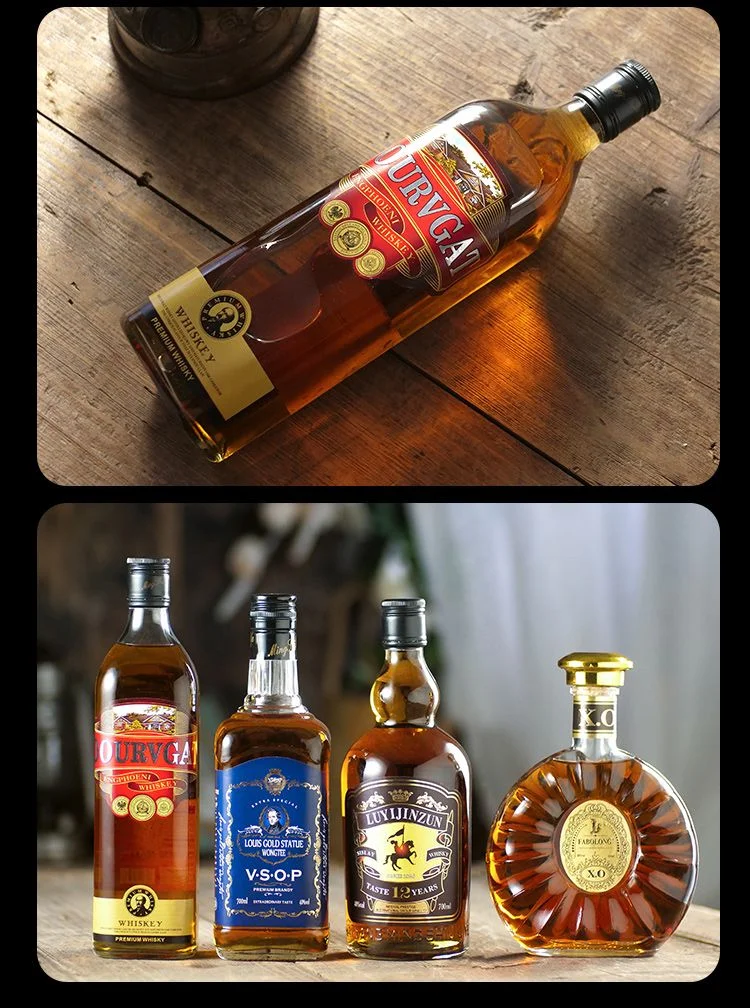 三瓶不同类型的XO白兰地（干邑、雅文邑及其他）摆放在橡木桶上，展示其分类与外观差异。_1