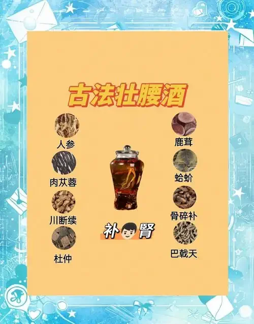 壮腰补肾泡酒药材配方图：玻璃罐中浸泡着巴戟天、肉苁蓉、杜仲、枸杞等多种中药材_1