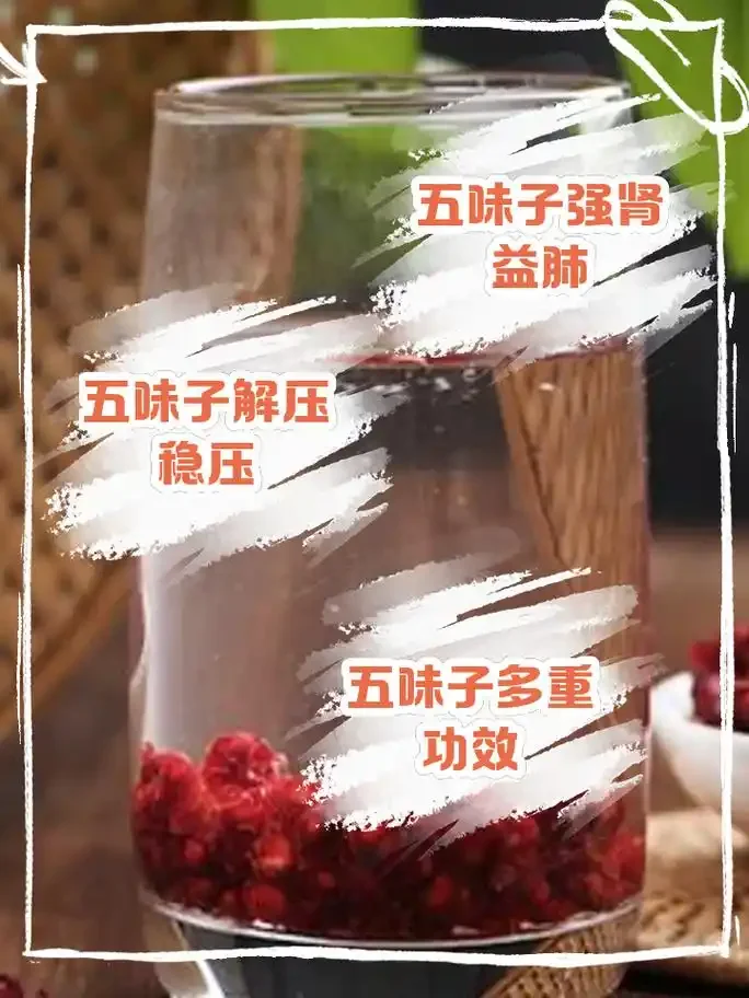 五味子泡酒制作过程展示：玻璃罐中浸泡着红色五味子的特写，旁边配有计量工具和手写配方。_1