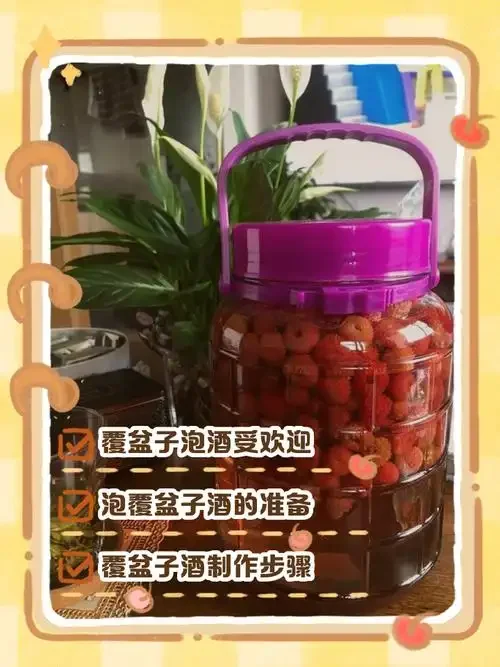 家庭自制覆盆子泡酒特写：透明玻璃罐内鲜红覆盆子与琥珀色酒液交融，旁边摆放新鲜覆盆子与薄荷叶。_1